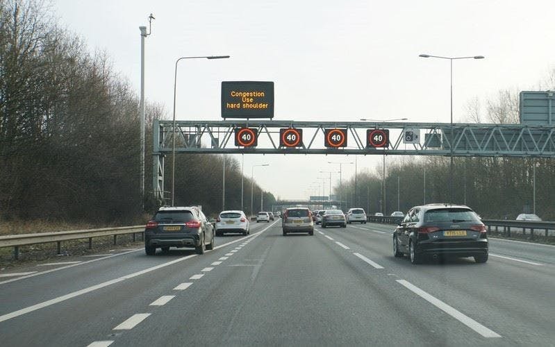 Smart motorway with all lanes (including hard shoulder) open