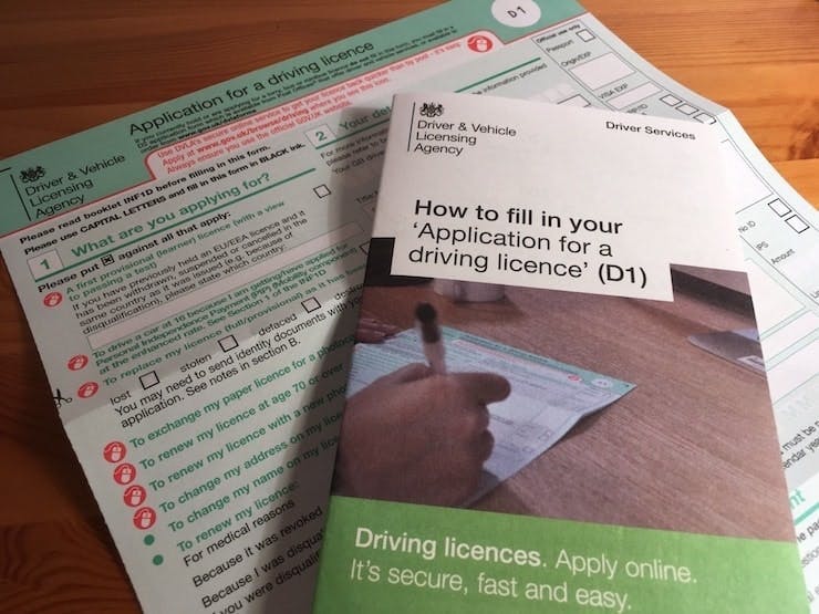 paper application for a driving licence