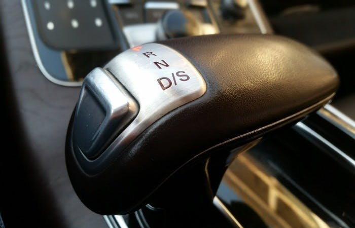 Close up of an automatic gearbox in an Audi