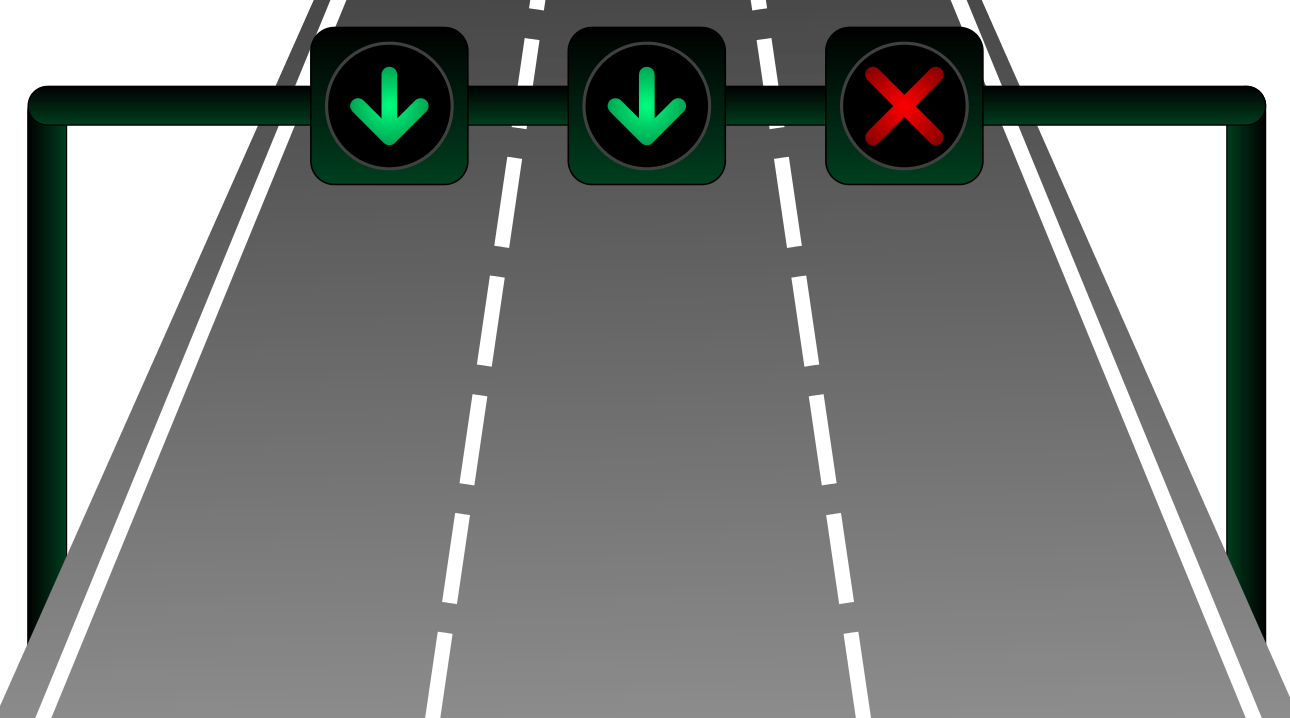 Cartoon of motorway with two lanes open and one closed.