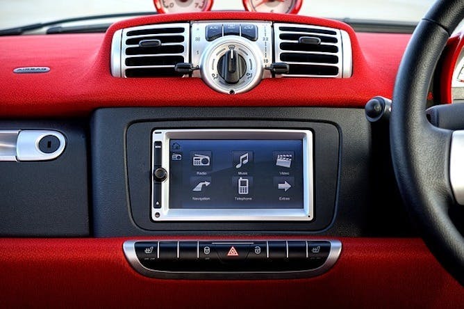 Red and black car dashboard