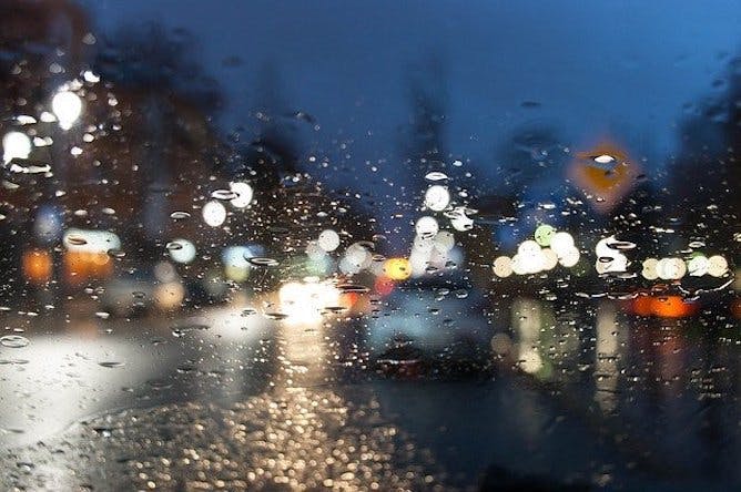 Following a car in the rain
