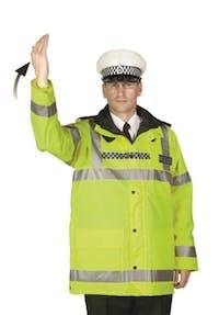 Police officer beckoning traffic on from in front using a hand signal