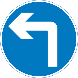 Left turn ahead only road signs