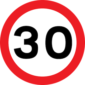 Maximum speed of 30mph road signs