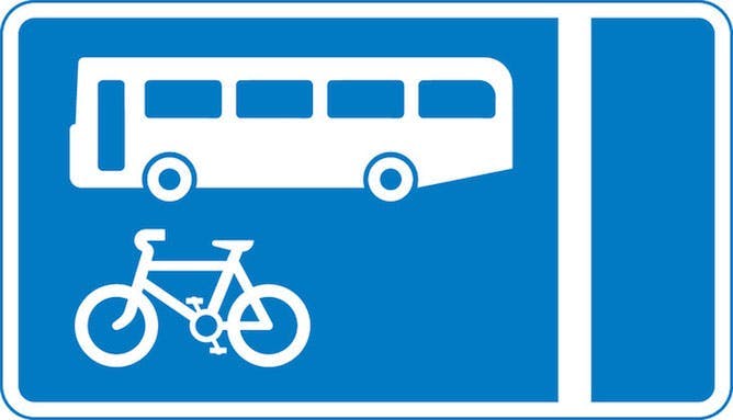 With-flow bus and cycle lanes road sign
