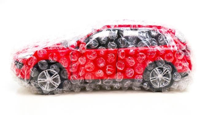 Car wrapped in bubble wrap