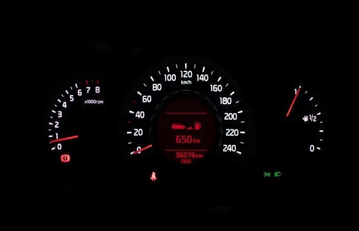 Shot of car warning lights and dashboard