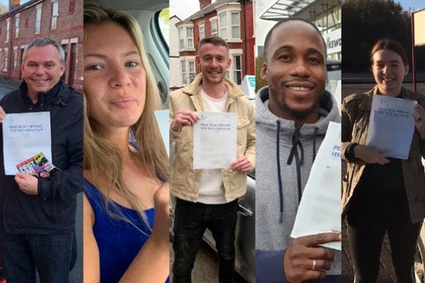 Collage of PassMeFast customers posing with their driving test pass certificates