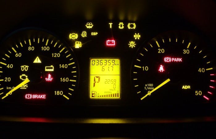 Illuminated car dashboard warning lights