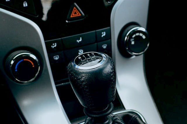 Close-up of a manual car's gearstick