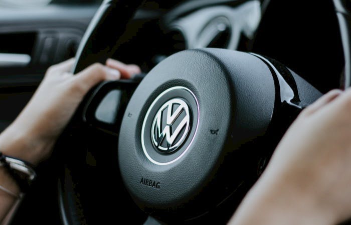 Close up of Volkswagen steering wheel