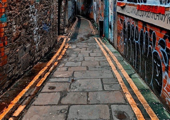 Narrow alley yellow lines