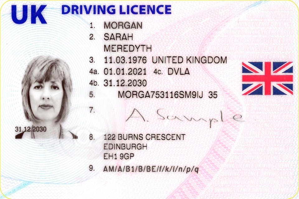 An image of a UK driving licence 