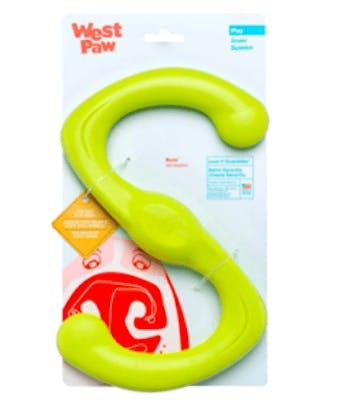 An image of a bright green flexi dog toy 