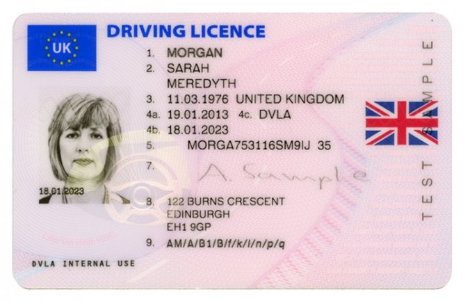 Sample 2013-style UK photocard driving licence