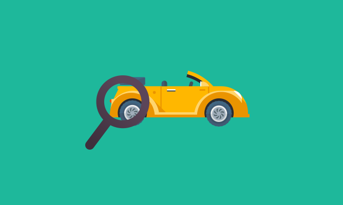yellow car with magnifying glass