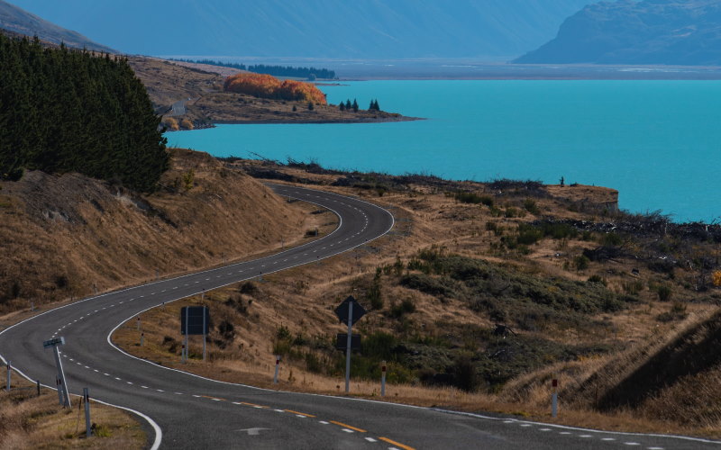 Winding road through mountains in New Zealand