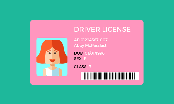 Pink driving licence cartoon