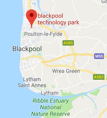 Cropped Google Map with pin over Blackpool theory test centre