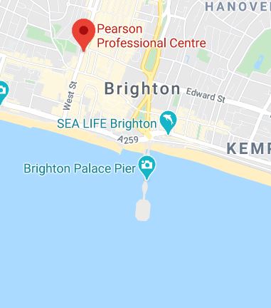 Cropped Google Map with pin over Brighton theory test centre