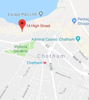 Cropped Google Map with pin over Chatham theory test centre