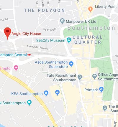 Cropped Google Map with pin over Southampton theory test centre