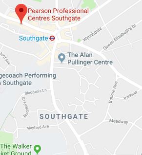 Cropped Google Map with pin over Southgate theory test centre